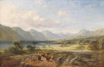  hoch - Hochlandrinder in einer offenen Seenlandschaft Samuel Bough Landschaft